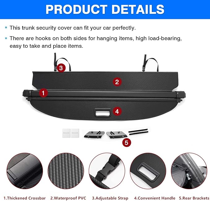 Powerty Cargo Cover for 2016-2021 2022 Honda HRV Retractable Trunk Cover Trunk Shielding Shade for HR-V Accessories Cargo Luggage Cover No Gap
