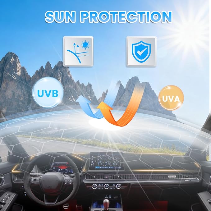 KUST Black Dash Cover Compatible with Honda Civic 2022-2026 Dashboard Cover Accessories for Civic Non-Slip Polyester Dashboard Mat Custom Fit Center Console Sunshield Protector No Glare