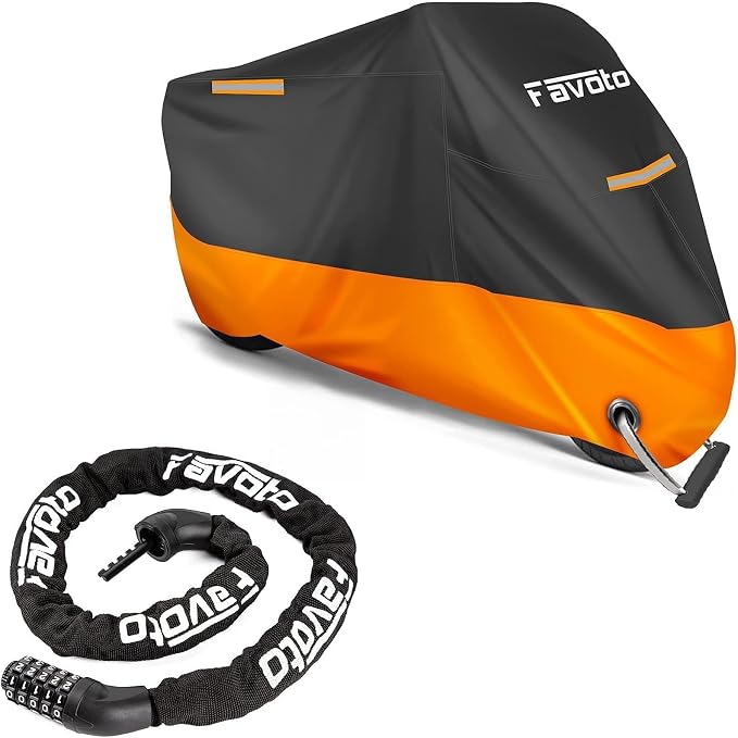 Favoto Motorcycle Cover 96.5 inch Length Outdoor Protection + Favoto Bike Chain Lock 5 Digit Combination Anti-Theft Bicycle Lock