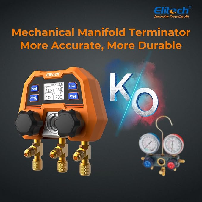Elitech Smart Digital Manifold Gauge DMG-4B, 3-Way HVAC Refrigerant Tester with Bluetooth, OTA Remote Upgrade, 140+ Refrigerants Support, R410A R134A R22, Advanced Modes Expandable via App