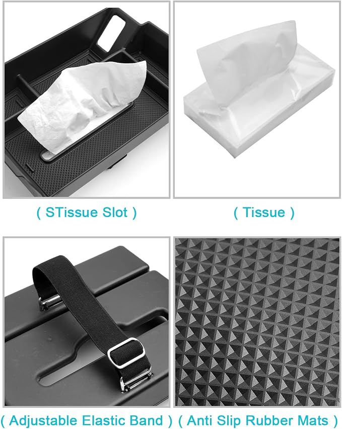 CDEFG Center Console Organizer Tray Compatible with 2021-2024 2025 Toyota Sienna with Tissue Slot, 2025 Sienna Middle Console Organizer Armrest Compartment Storage Box with Tissue and Elastic Band