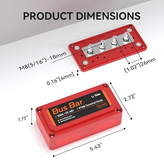 LiTime 500A Battery Monitor with Shunt Bundle with 300A Bus Bar for LiFePO4