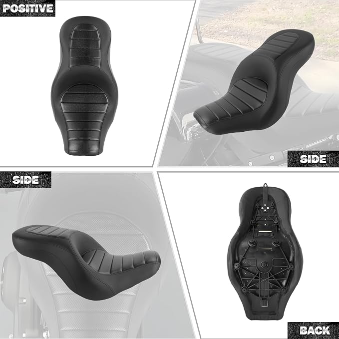 Motorcycle One-piece Seat Driver& Passenger Seat Fit for Harley Softail Low Rider FXLR FXLRS FXLRST 2018-later (#1 Seat-Striped)