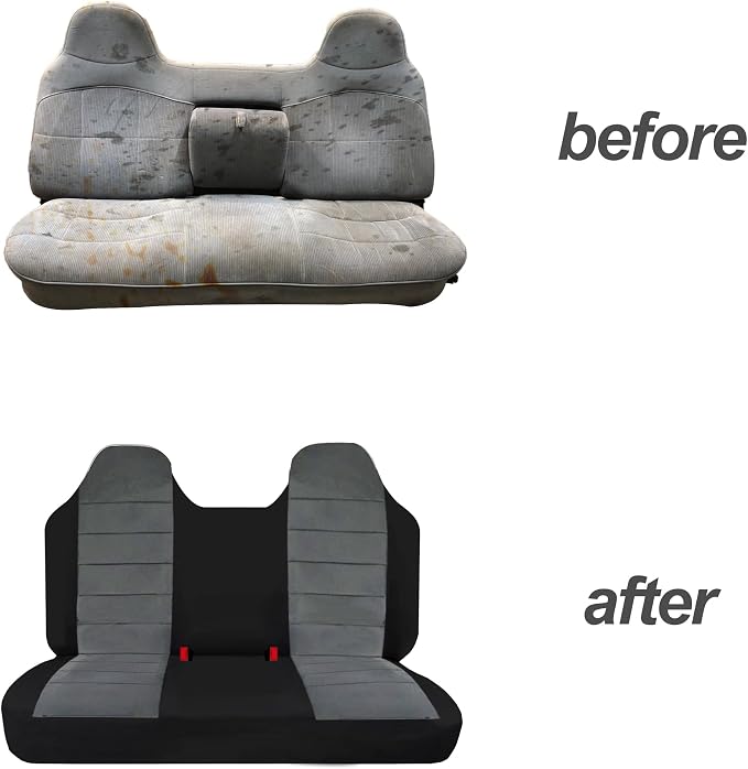 ESMING Front Bench Seat Cover with Molded Headrests for Ford F150 F250 F350 1992 1993 1994 1995 1996 1997 1998 Heavy-Duty Oxford Fabric No Center Armrest Washable Truck Seat Protector - Gray
