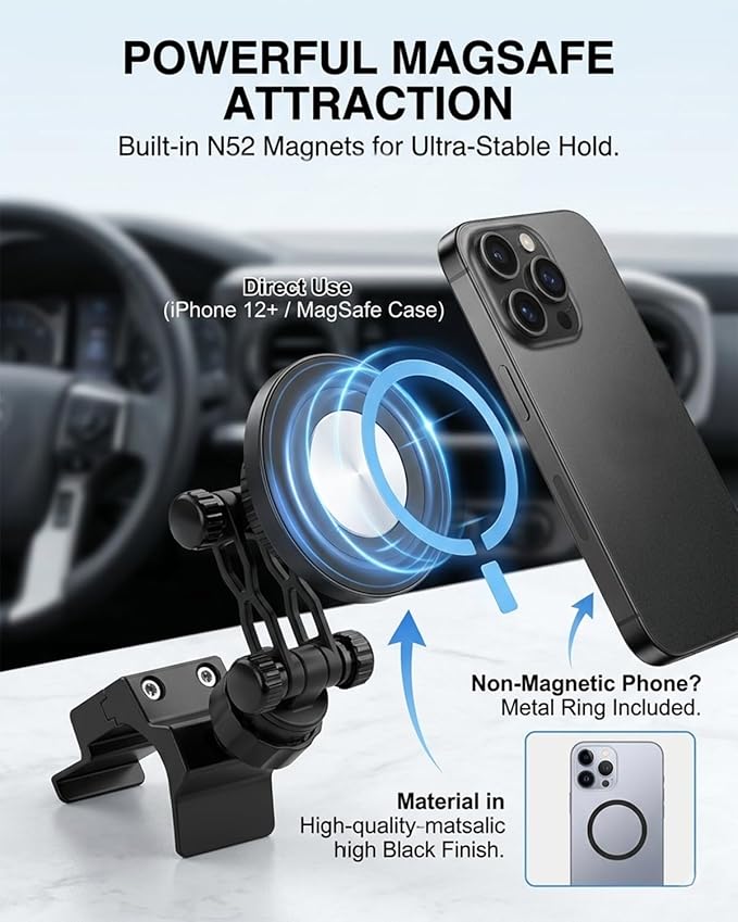 Autorder Upgraded Magnetic Car Phone Holder for Toyota Tacoma 2016-2023 Accessories Strong Adsorption Phone Mount 360°Flexible Adjustment Magnetic Phone Stand Fit for All Smartphone for MagSafe