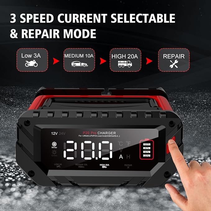 20 Amp Battery Charger 12V/24V Lithium LiFePO4 Lead Acid Fully Automatic Battery Maintainer, Car Battery Trickle Charger w/Overcharge Protection Repair for AGM, Deep Cycle Battery