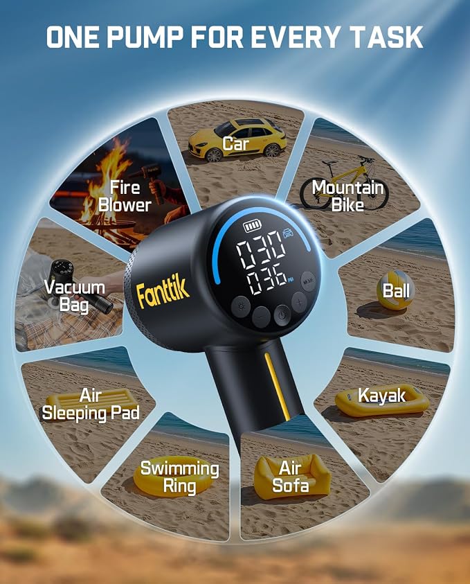 Fanttik X9 Classic Inflator/Blower 2-IN-1, Tire Inflator Portable Air Compressor with Light and Power Bank, 150PSI Cordless Air Pump for Car, Motorcycle, Bike, Ball, Air Mattress, Kayak, Swimming Ring