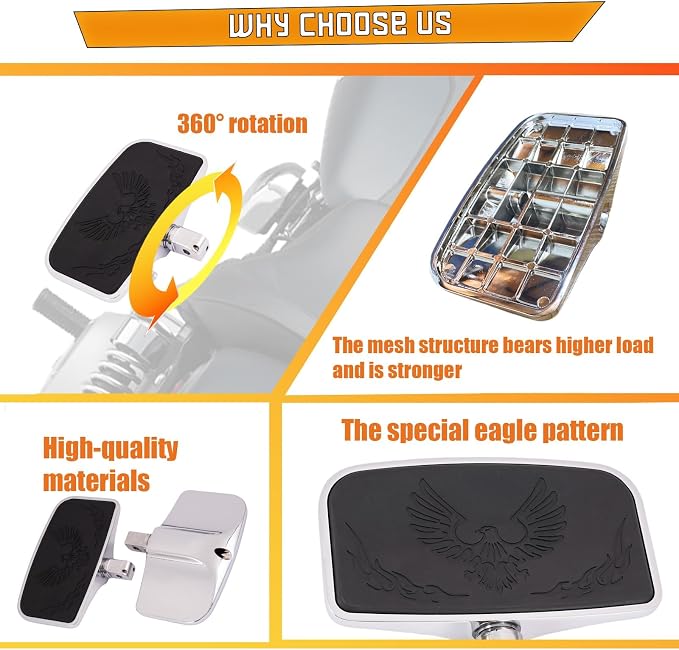 Kinglemc Rear Passenger Floorboard FootPeg footboard for Kawasaki (Eagle 7.9 * 4.5", Silver)