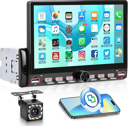 Single Din Car Radio Stereo, 7 inch Touch Screen Radio for Car Stereo Receivers, 1 Din Bluetooth Radio, HD Backup Camera, SWC, Mirror Link, Support FM/EQ/SD/AUX, USB Fast Charging