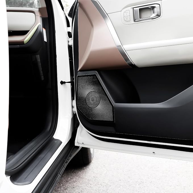 Stainless Steel Car Door Speaker Cover Car Interior Chrome Car Door Speaker Decor Cover Set Compatible with Kia SELTOS 2027 Accessories(Black)