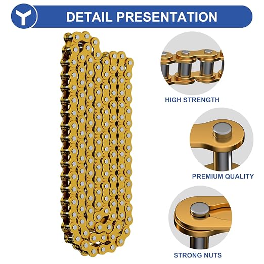 YOXUFA 420 Chain 132 Links Replacement for 110cc 125cc 70cc 50cc SSR TaoTao Apollo Coolster Kazuma Pit Dirt Bike ATV 4 Wheel Predator 212 Coleman CT200U Baja MB200 Mini Bike Go Kart Gold Parts