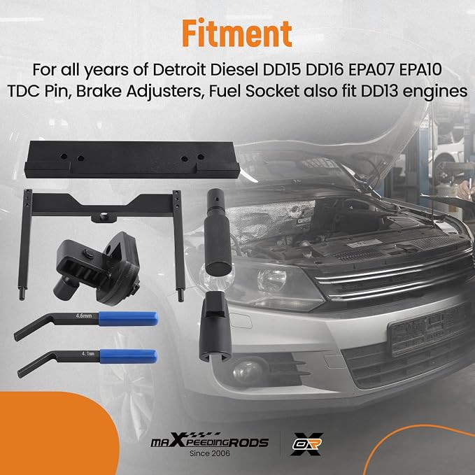 maXpeedingrods For Detroit Diesel DD15 DD16 Engine Brake Adjustment + Camshaft Timing Tool + TDC Locating Pin + Barring Tool + Fuel Line Socket, W470589104000 W470589001500 W470589046300, 7PCS