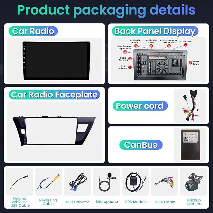 4Core 64G ROM Car Radio Stereo for Toyota Corolla 2014-2016: 5G-WiFi 10.1" 1280 * 800 Touch Screen Head Unit Wireless Carplay Android Auto Bluetooth GPS RDS EQ HiFi FM Mirror Link SWC Backup Camera