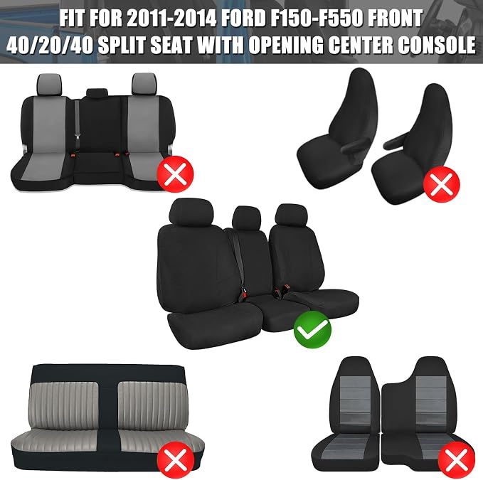 SAPUBK Custom-Fit Front Seat Covers Replace for 2011-2014 Ford F150-F550 40/20/40 Split Seat with Opening Center Console, Premium Neoprene with Composite Soft Foam Lining Breathable Seat Cover