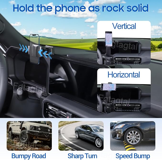 Center Console Multi-Mount Phone Holder Storage Box Fit for Toyota Land Cruiser 250 Prado 2024 2025, Navigation Screen Rear Storage Tray Organizer, Clamping Arms Holder - Style A