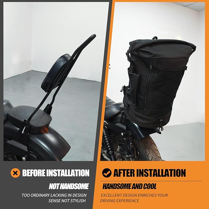 Motorcycle Sissy Bar Backrest Bag Travel Luggage Bag Large Capacity Duffle Bag Expandable 50L-80L Gear Tail Bag with Rain Cover&Shoulder Strap Universal Fit For Harley Yamaha Suzuki