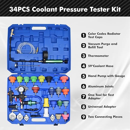 Universal Radiator Pressure Tester Kit Coolant Vacuum Refill Kit System 34pcs