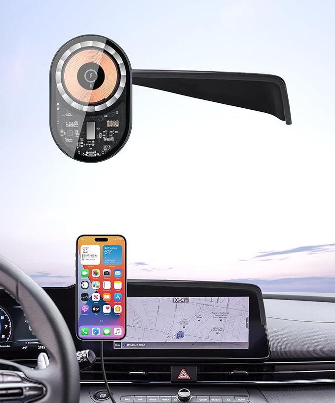 Wireless Charging Car Phone Holder for Hyundai Elantra/Hybrid 2021-2025 / Elantra N 2023-2025, 8/10.25" Screen Fixed Clip, 360° Rotation Car Phone Mount Compatible with MagSafe