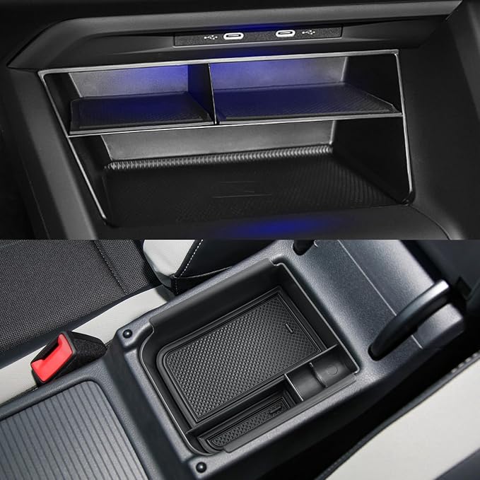 CDEFG 2Pcs for 2026 VW Golf Center Console Organizer for 2020-2025 2026 Volkswagen Golf R GTI Accessories Middle Console Organizer Armrest Storage Box
