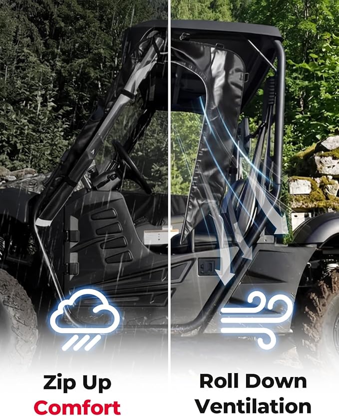 KEMIMOTO Soft Side Doors Heavy Duty 1680D Compatible with Hisun 500 700, Axis 500 700, Coleman 500 700, Massimo MSU 500, Waterproof Tear-resistant UTV Cab Enclosure Fit for Side Mirrors & Windshields