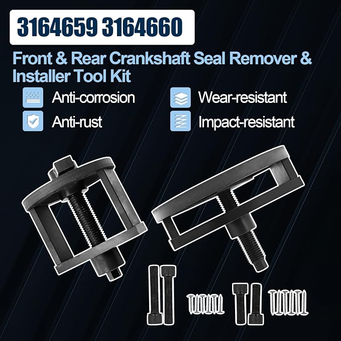 3164659 3164660 Front & Rear Crankshaft Seal Remover & Installer Tool Kit, Compatible with Cummins 1989-2016 4BT 3.9L B Series 5.9L ISB 5.9L 6.7L QSB 5.9L 6.7L Paccar Engines PX-6