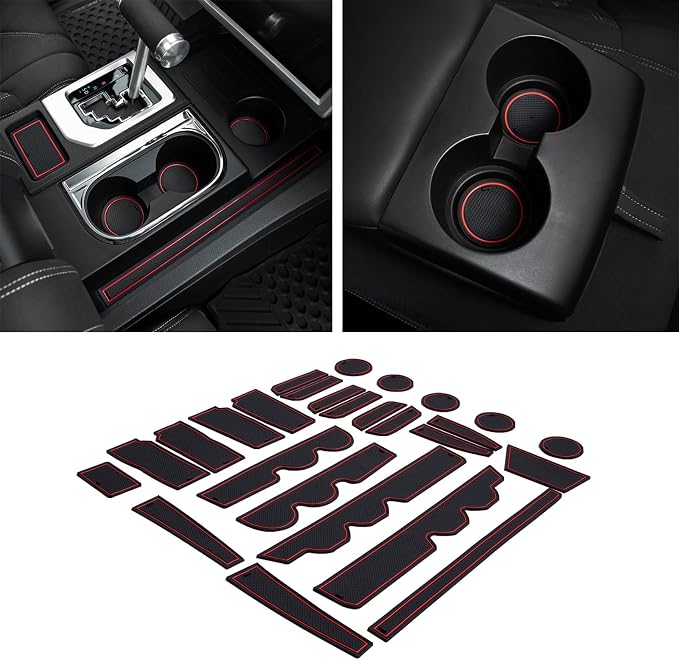 JDMCAR Center Console Oragnizer (Half Tray) and Liner Accessories (Bucket Seat, Red Trim) Compatible with Toyota Tundra 2014-2021