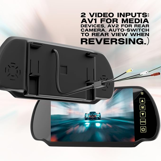 7 Inch TFT LCD Car Rearview Mirror Monitor, Widescreen Dash Cam Rear View Backup Camera Mirror with Touch Button, 2 Video Input, Vehicle Parking in-Mirror Monitor for Cars Trucks