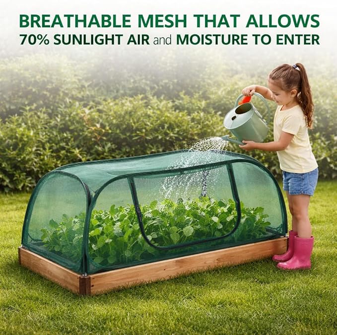 2Pack Raised Garden Bed Covers(45"X22"X18"), Pop Up Mesh Plant & Vegetable Cover,30% Sunblock Plant Shade Tent, Outdoor Planter Protection, Sun & Insect Guard