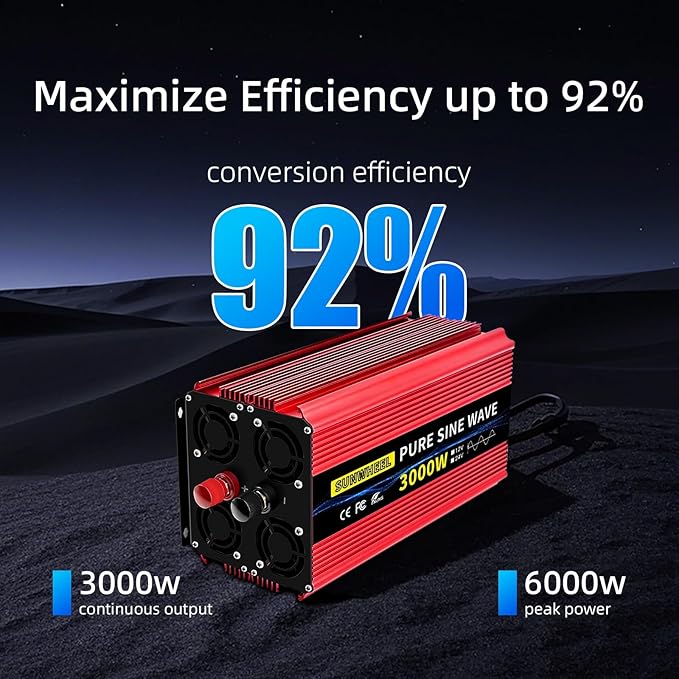 SUNWHEEL 3000W 24V Pure Sine Wave Inverter, 24V DC to 110V/120V AC Power Inverter for RV、Off Grid、Truck、Power Outage with 4 AC outlets and LCD Display