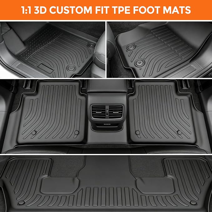 Floor Mats for Jeep Grand Cherokee L 6 Seat 2021-2025 (Not for 4XE, JL or JK), Custom Fit Heavy Duty TPE All Weather Protection, Waterproof Non-Slip Black (Three-Row Floor Mats)