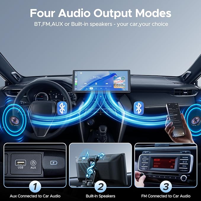 Topexplore 9.26'' Carplay Screen with 2.5K Dash Cam and 1080P Backup Camera | Portable Wireless Car Play Android Auto, Upgrade Navigation, Mirror Link, Voice Control, Hands-Free for iOS 11+ Android 11+