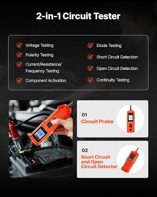 VEVOR Automotive Circuit Tester Kit, 8-35 DCV Power Circuit Probe Tester with TFT Color Display and Lighting, 2-in-1 Electrical Automotive Power Tester Probe with 19.7 ft / 6 m Extension Cable