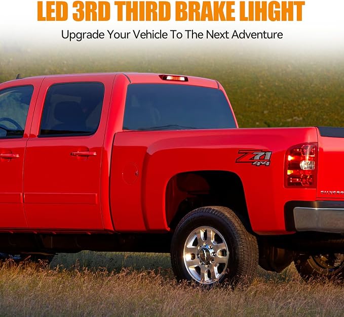 Third 3rd Brake Light LED for 2014-2018 Chevy Silverado/GMC Sierra 1500 2500HD 3500HD, High Mount Rear Brake Lights Assembly, Waterproof Center Cab Cargo Lamp Stop Light (RED)