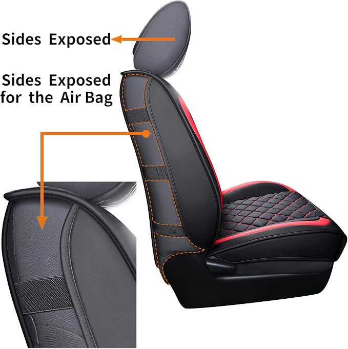 Tomatoman Tacoma Seat Covers Customized for 2005-2025 2026 Sport Extended SR V6 Pickup Edition, Waterproof Faux Leather Cushions(Full Set, Black-Red)