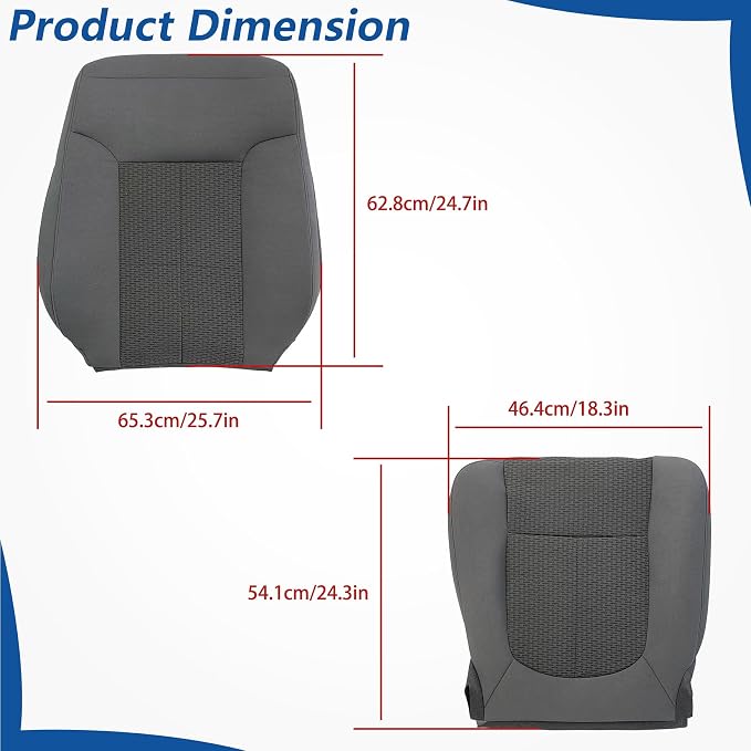 WFLNHB Cloth Front Driver Side Bottom and Top Lean Back Seat Cover Gray Replacement for F250 F350 F450 F550 XL XLT 2011-2016 Not Replacement for F150