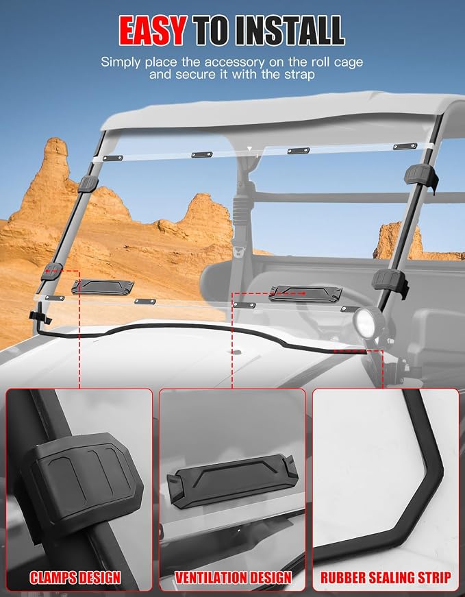Front Full Windshield for Kawasaki Mule Pro MX, Clear 1/5" Hard Coated PC Vented Full Windshield Scratch Resistant UTV Front Windscreen for Kawasaki Mule Pro MX 2019-2026 Accessories