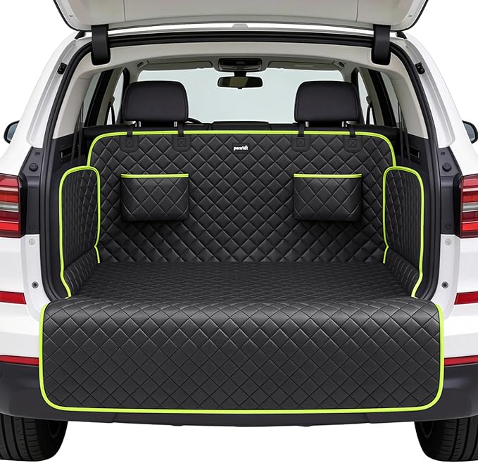 SUV Cargo Liner for Dogs, Upgraded Scratch-proof Leather 14.17" Heightened Side Flaps, 53.15" x40.55" Waterproof Non-Slip Trunk Liner with Bumper Flap, Universal Fit for SUVs Sedans Vans 3-Row SUV