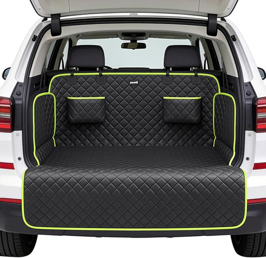 SUV Cargo Liner for Dogs, Upgraded Scratch-proof Leather 14.17" Heightened Side Flaps, 53.15" x40.55" Waterproof Non-Slip Trunk Liner with Bumper Flap, Universal Fit for SUVs Sedans Vans 3-Row SUV