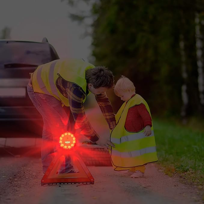 AK [6 Pack LED Road Flares Safety Flashing Warning Light Roadside Emergency Disc Beacon Kit for Vehicles Boats with Magnetic Base & Hook, Premium Storage Bag (Batteries Not Included) (6)
