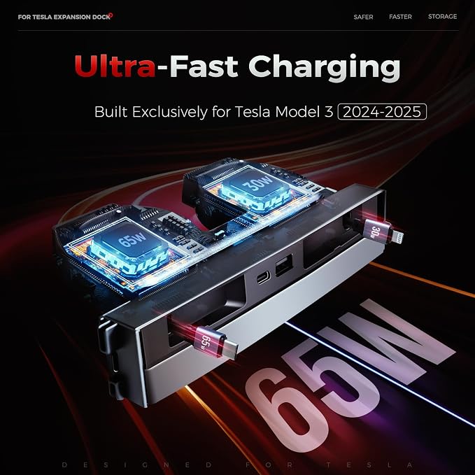 Upgrade 65W USB Charger Hub &Center Console Organizer (5PCS) forTesla Model Y Juniper 2026