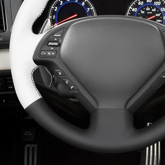 MEWANT Hand Stitch Black White Artificial Leather Steering Wheel Cover for Infiniti G25 G35 G37 EX35 EX37 Q60 QX50