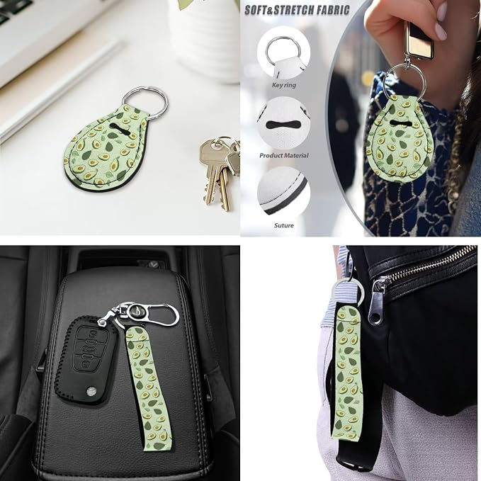 16 Pcs Avocado Car Seat Covers Full Set Green Car Sunshade for Windshield Auto Steering Wheel Cover Armrest Cushion Head Rest Protector Seat Belt Covers with Keychain Fruit Accessories