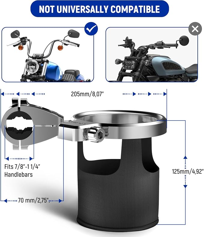 LEXIN C4 Extra Large Motorcycle Cup Holder for Harley Davidson, Max 32oz Drink Holder with 360° Ball Swivel, Aluminum Clamp for 7/8"-1 1/4" Handlebar/Bumper/Pole Mount, Apply for ATV, UTV, Boat, More