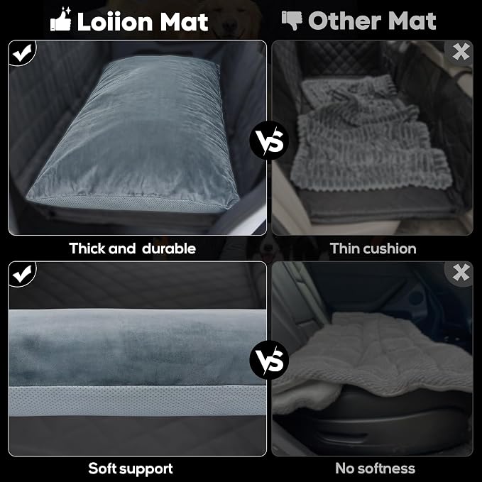 Loiion Dog Car Bed with Removable Washable Cover, 53.5x28in | Non Slip Travel Dog Bed, Waterproof Dog Bed Car Seat Fits SUVs Sedans Trucks, Machine Washable Cover With Zipper, 3in