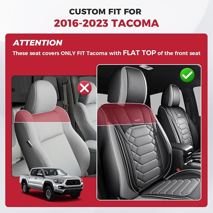 FREESOO Tacoma 2016-2023 Seat Covers Custom Fit for Toyota Tacoma Double Crew Cab Faux Leather Full Set Pickup Truck Seat Covers (Full Set, BlackGrey)