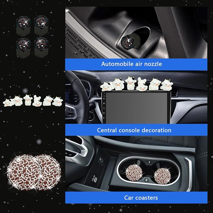 29 PCS Cow Pattern Car Accessories,Including Dashboard Decoration,Rearview Mirror Decoration,Etc,Suitable for Sedans,SUVS and Other Models,Cute Car Interior Sets Suitable for Women (Brown)