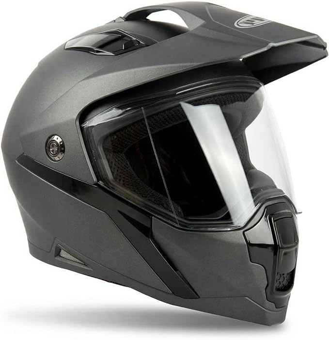 MMG Helmet Dual Sport Off Road Motorcycle Dirt Bike ATV - FlipUp Visor - Model 23 (Large, Gray Matte)