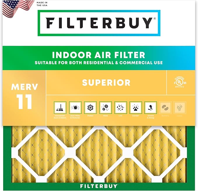 Filterbuy 10x10x1 Air Filter MERV 11 Superior Pet & Allergy Defense (1-Pack), Electrostatic Pleated HVAC AC Furnace Filters Replacement (Actual Size: 9.50 x 9.50 x 0.75)