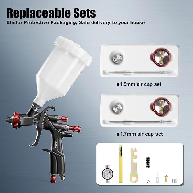 AEROPRO TOOLS R500 LVLP Air Spray Gun with 1.3/1.5/1.7mm Nozzles & Air Regulator, A610 Paint Guns Automotive, Car Paint Gun Sprayer, Paint Gun for House Painting, Car, Furniture, Varnish and Top Coat