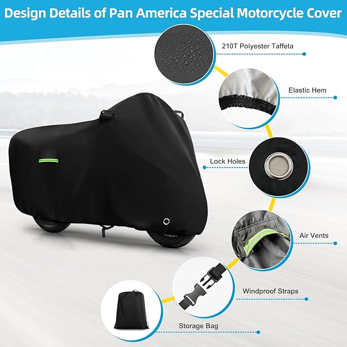 Motorcycle Cover Waterproof for Pan America 1250 Special Adventure/V-Strom 1050/Versys 1000 SE/Tiger, Heavy Duty Sun UV Dust Rain All Weather Protection Motorbike Cover with Cotton Lining & Lock Hole